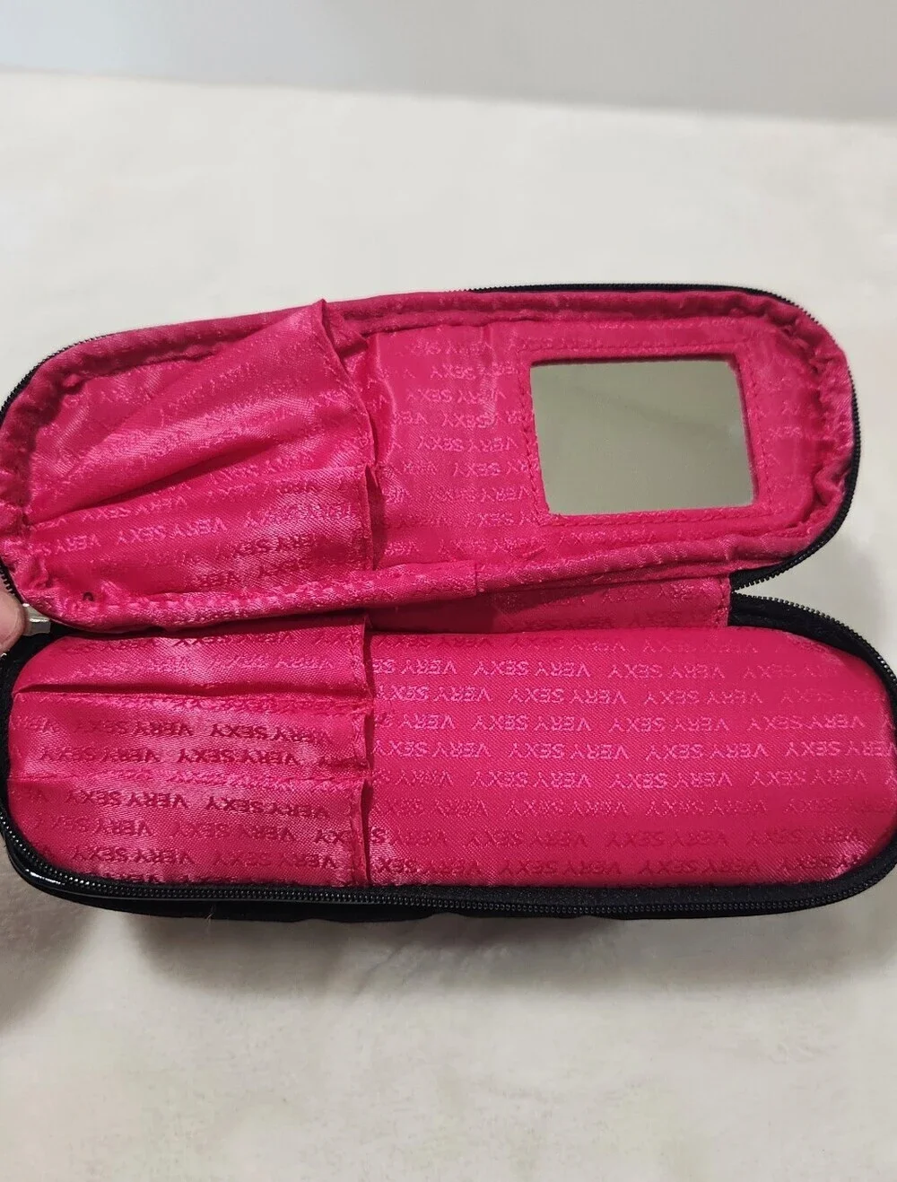 Victoria's Secret VS Very Sexy Black Velvet Rhinestone Makeup Cosmetic Bag Pouch
